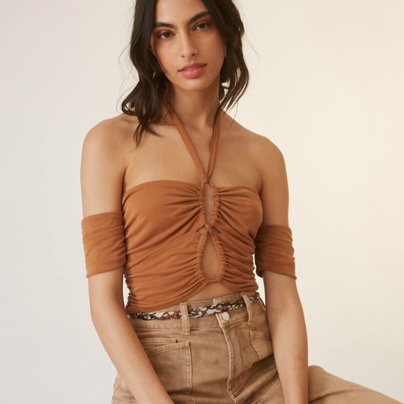 Anthropologie crop top in brown. Keyhole halter style. Size XL. Brand new! - Picture 4 of 5